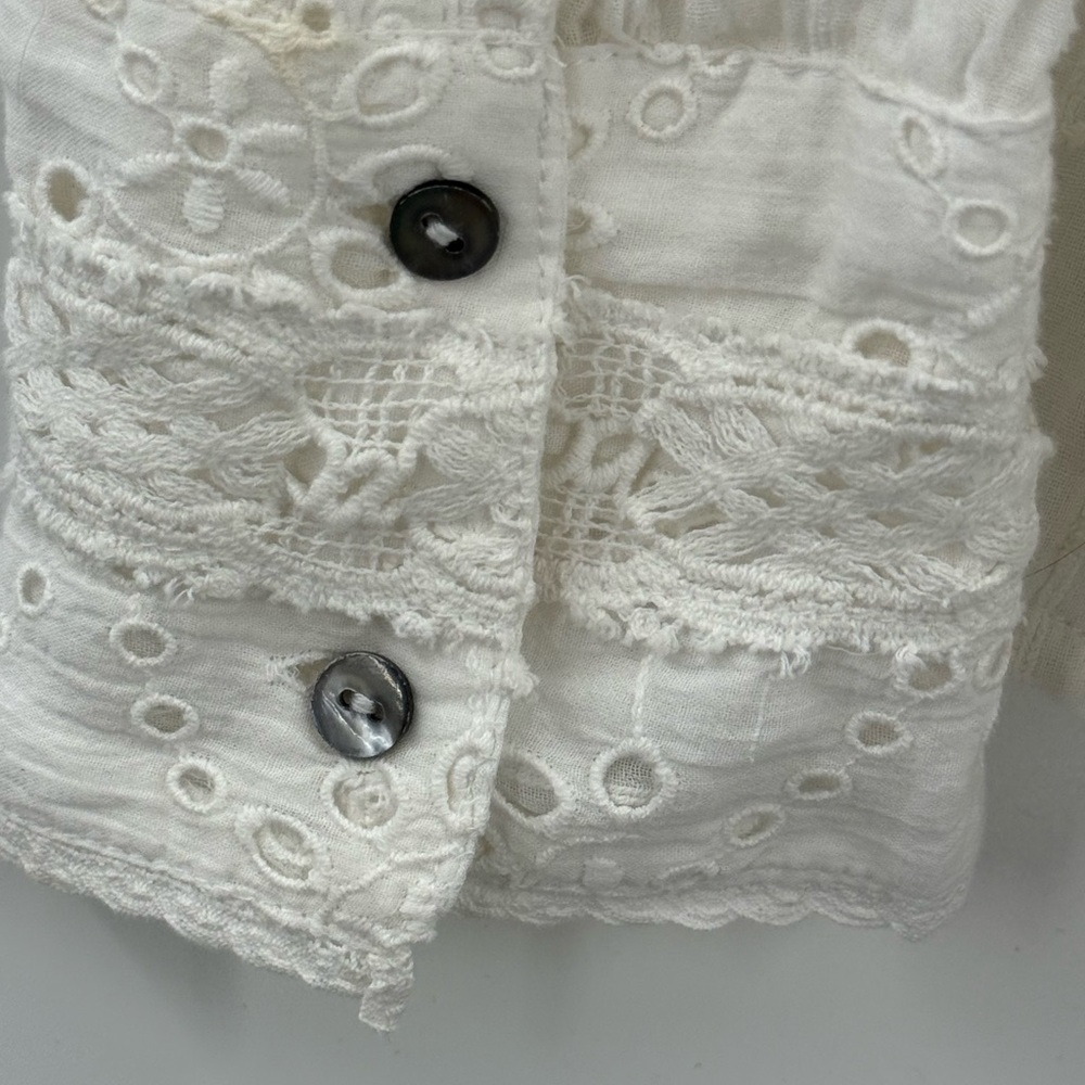 Sundance White Eyelet Lace XL Boho Victorian Cottagecore Cotton Button Front Top - Picture 12 of 14
